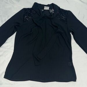 Chic Black Women's Blouse with Lace Accents